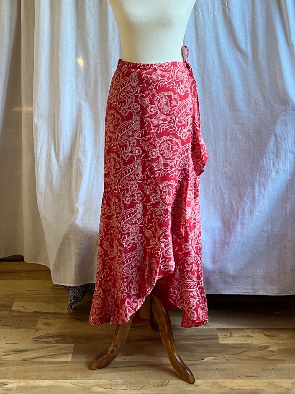 Red Ruffled Wrap Maxi Skirt